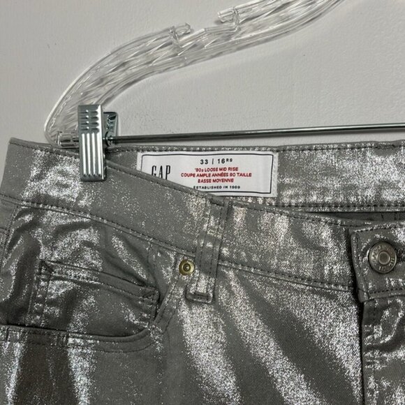 Gap 90’s loose mid rise Silver Metallic Pants 33 - Picture 4 of 5
